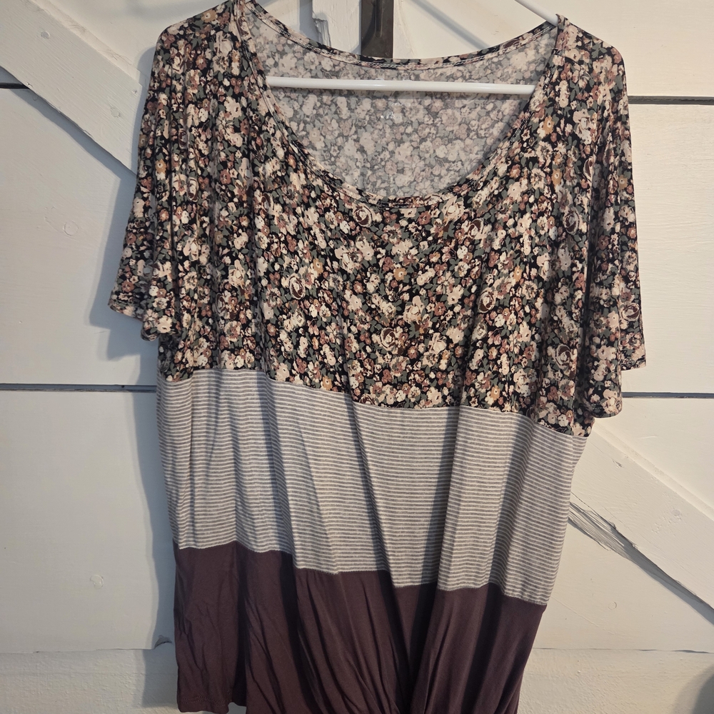 24/7 Comfort Apparel Floral and Striped Soft Tee Shirt Material